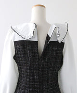 丸襟ブラウスドッキングツイードワンピース【大きいサイズ有り】