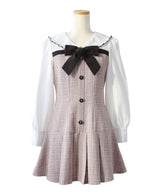 丸襟ブラウスドッキングツイードワンピース【大きいサイズ有り】