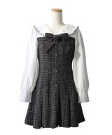 丸襟ブラウスドッキングツイードワンピース【大きいサイズ有り】