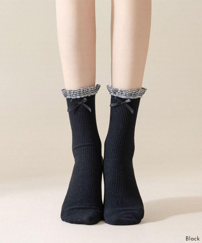 即日発送LIS CALLA｜“My Diary”花柄リボンソックス（ブラック） 011141252_02.jpg