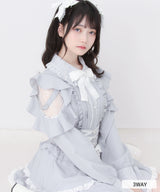 【2buy10%OFF対象】3wayレース重ねフリルビジューブラウス