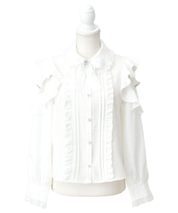 3wayレース重ねフリルビジューブラウス