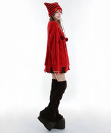 サブカル地雷系ダメージ風ゆるだぼ英字ロゴ長袖ニットトップス