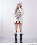 サブカル地雷系ダメージ風ゆるだぼ英字ロゴ長袖ニットトップス