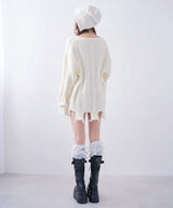 サブカル地雷系ダメージ風ゆるだぼ英字ロゴ長袖ニットトップス