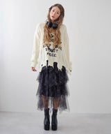 サブカル地雷系ダメージ風ゆるだぼ英字ロゴ長袖ニットトップス