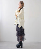 サブカル地雷系ダメージ風ゆるだぼ英字ロゴ長袖ニットトップス