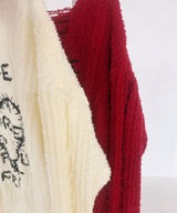 サブカル地雷系ダメージ風ゆるだぼ英字ロゴ長袖ニットトップス