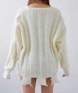 サブカル地雷系ダメージ風ゆるだぼ英字ロゴ長袖ニットトップス