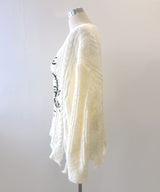 サブカル地雷系ダメージ風ゆるだぼ英字ロゴ長袖ニットトップス