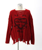 サブカル地雷系ダメージ風ゆるだぼ英字ロゴ長袖ニットトップス