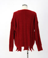 サブカル地雷系ダメージ風ゆるだぼ英字ロゴ長袖ニットトップス