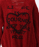 サブカル地雷系ダメージ風ゆるだぼ英字ロゴ長袖ニットトップス