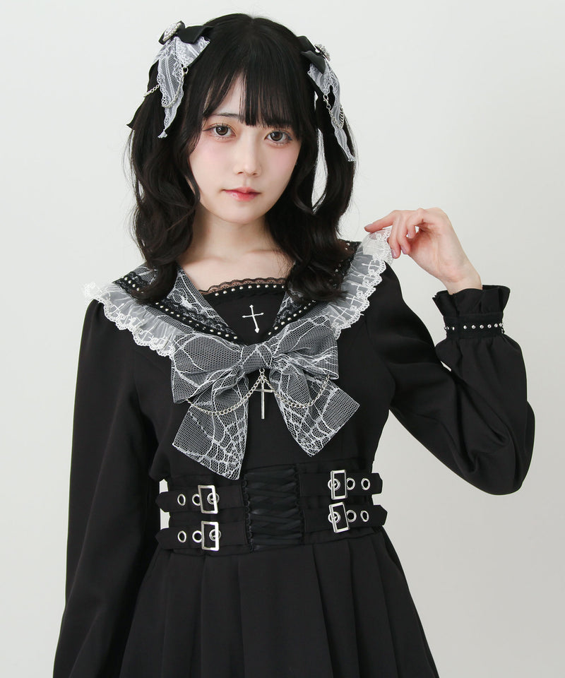 十字架クモレーススタッズベルトセーラーワンピース – レディース