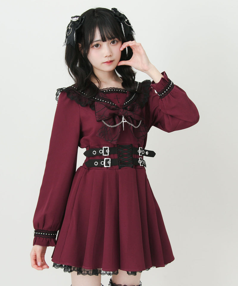十字架クモレーススタッズベルトセーラーワンピース – レディース