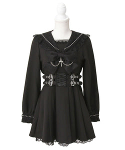 十字架クモレーススタッズベルトセーラーワンピース