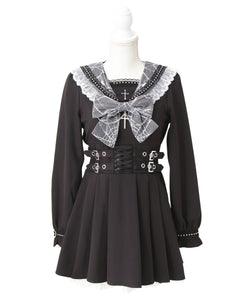 十字架クモレーススタッズベルトセーラーワンピース