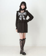 ビッグリボンハートスタッズチョーカー風レース袖フリルワンピース