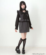 ビッグリボンハートスタッズチョーカー風レース袖フリルワンピース