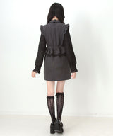 ビッグリボンハートスタッズチョーカー風レース袖フリルワンピース