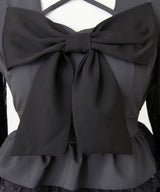 ビッグリボンハートスタッズチョーカー風レース袖フリルワンピース