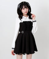 【予約 02/16発送】十字架スタッズジャンスカ風レースアッププリーツワンピース