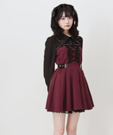 【予約 02/16発送】十字架スタッズジャンスカ風レースアッププリーツワンピース