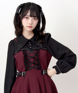 【予約 02/16発送】十字架スタッズジャンスカ風レースアッププリーツワンピース