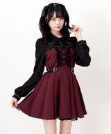 【予約 02/16発送】十字架スタッズジャンスカ風レースアッププリーツワンピース