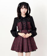 【予約 02/16発送】十字架スタッズジャンスカ風レースアッププリーツワンピース