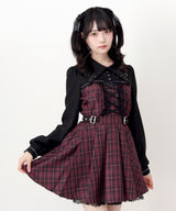 【予約 02/16発送】十字架スタッズジャンスカ風レースアッププリーツワンピース