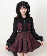 【予約 02/16発送】十字架スタッズジャンスカ風レースアッププリーツワンピース