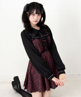 【予約 02/16発送】十字架スタッズジャンスカ風レースアッププリーツワンピース