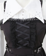 【予約 02/16発送】十字架スタッズジャンスカ風レースアッププリーツワンピース