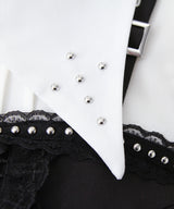 【予約 02/16発送】十字架スタッズジャンスカ風レースアッププリーツワンピース