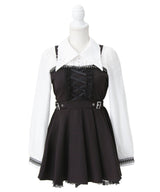 【予約 02/16発送】十字架スタッズジャンスカ風レースアッププリーツワンピース