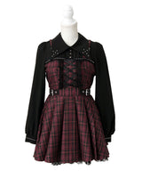 【予約 02/16発送】十字架スタッズジャンスカ風レースアッププリーツワンピース