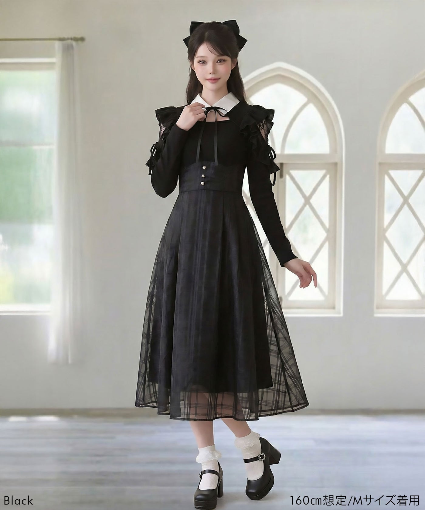 デコルテオープンシアーチェックスカートドッキングワンピース【大きい