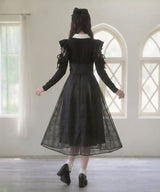 デコルテオープンシアーチェックスカートドッキングワンピース【大きいサイズあり】