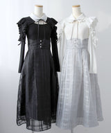 デコルテオープンシアーチェックスカートドッキングワンピース【大きいサイズあり】