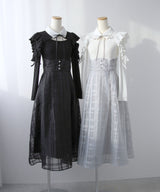 デコルテオープンシアーチェックスカートドッキングワンピース【大きいサイズあり】