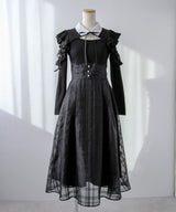 デコルテオープンシアーチェックスカートドッキングワンピース【大きいサイズあり】