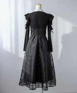 デコルテオープンシアーチェックスカートドッキングワンピース【大きいサイズあり】