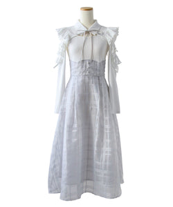 デコルテオープンシアーチェックスカートドッキングワンピース【大きいサイズあり】