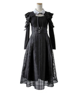 デコルテオープンシアーチェックスカートドッキングワンピース【大きいサイズあり】