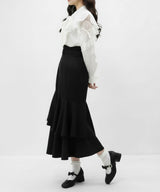 【予約　01/28発送】スリット入りアシメフリルマーメイドスカート【大きいサイズ有り】