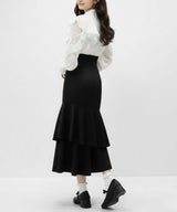 【予約　01/28発送】スリット入りアシメフリルマーメイドスカート【大きいサイズ有り】