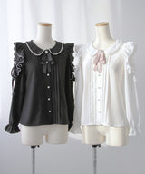 ショルダーレースフリル丸襟ブラウス【大きいサイズあり】