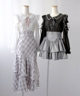 ショルダーレースフリル丸襟ブラウス【大きいサイズあり】