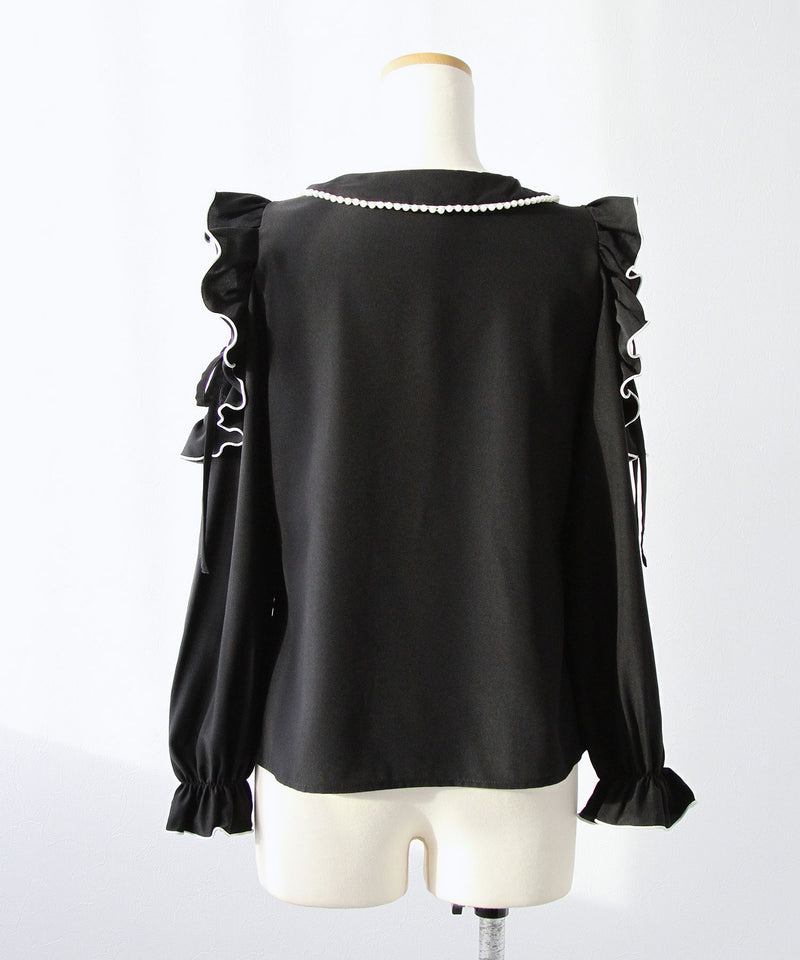 ショルダーレースフリル丸襟ブラウス【大きいサイズあり